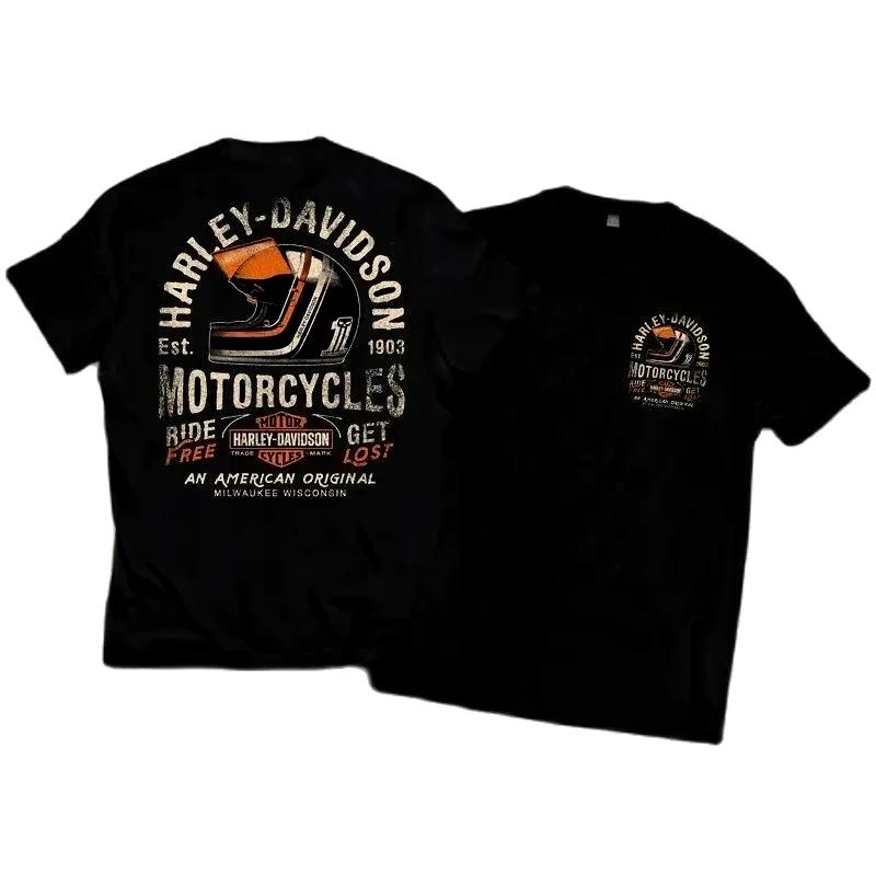 Our T-shirts Men O-Neck Large-Sized Short Sleeved Pure Cotton T-Shirt Unisex Rock American Retro Harley Motorcycle Printed Loose Tops T-shirt M