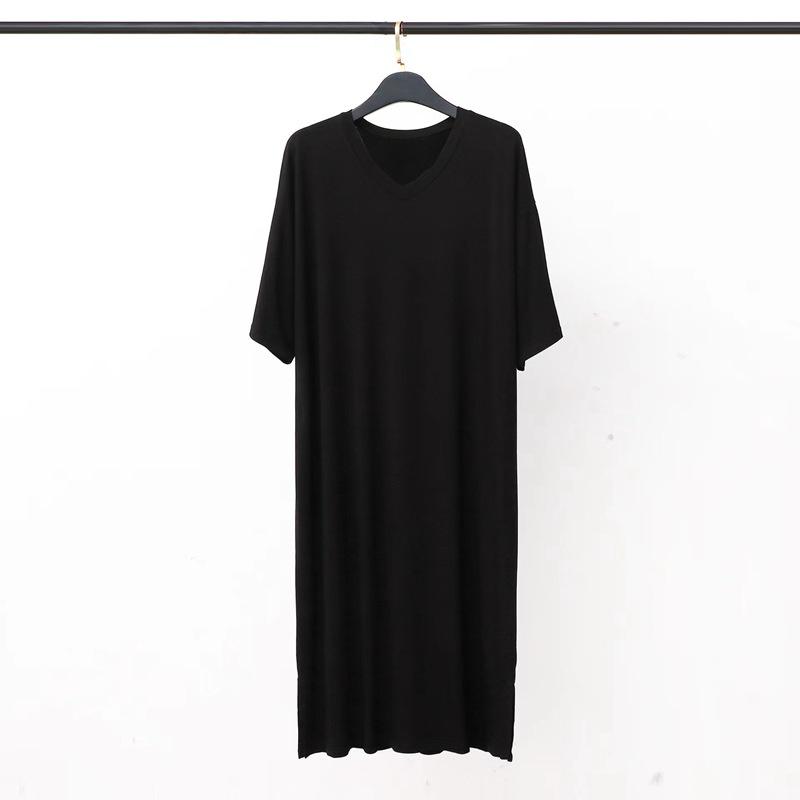 FIVE FIVE Heren Zomer Nachthemd Modal Pyjama Ronde Hals Eenvoudig Raglanmouwen T-shirt Jurk Casual Los Grote Maten Thuiskleding XXXL zwart
