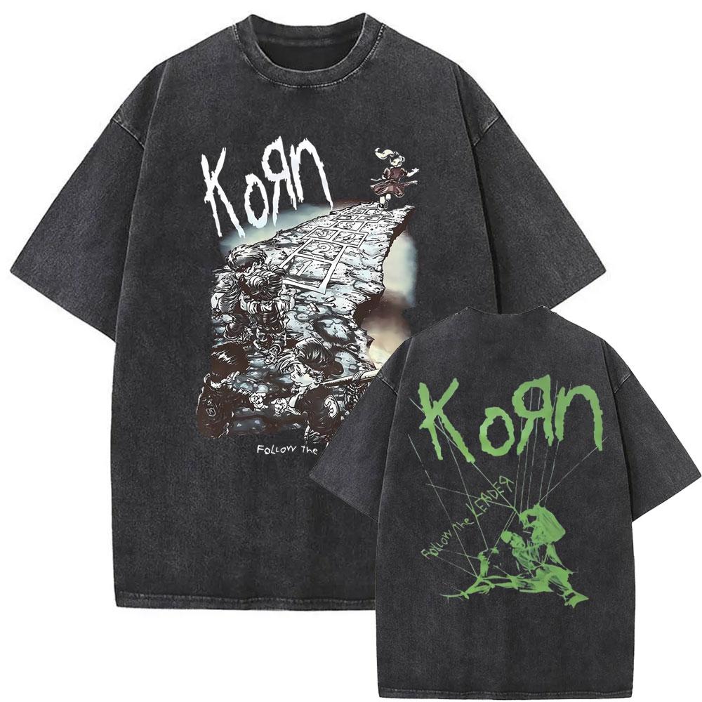 Washed T Shirt top No.1 Gewassen vintage rockband Korn Ftl 25 Follow The Leader T-shirt voor heren Gothic Casual Oversized T-shirts Heren T-shirt Heren Vintage T-shirt L