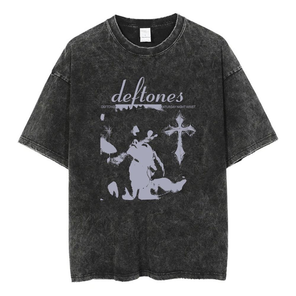 A washed short sleeved T-shirt Top Deftones Band-Diamond Eyes Music Album Cover T-Shirt Metal Rock Clothes Cotton Vintage Short Sleeve Tees Tops M