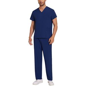 Amydeal Soild Scrub Working Uniform Suit For Men's Cross V-Neck Short Sleeve Fun T-Shirts Workwear Tee With Pockets S