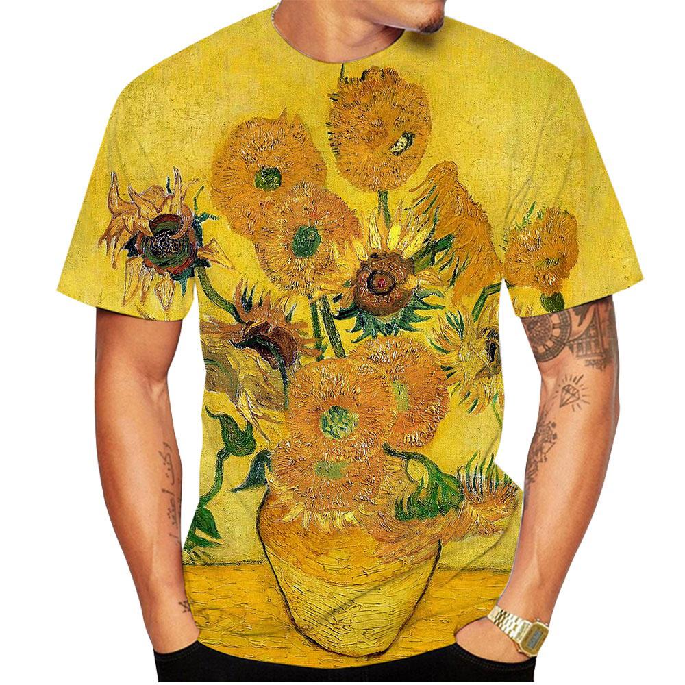 WowClassic Summer Round Neck 3D Van Gogh Art Print Top Fashionable Casual Short Sleeved Men's T-shirts 4XL