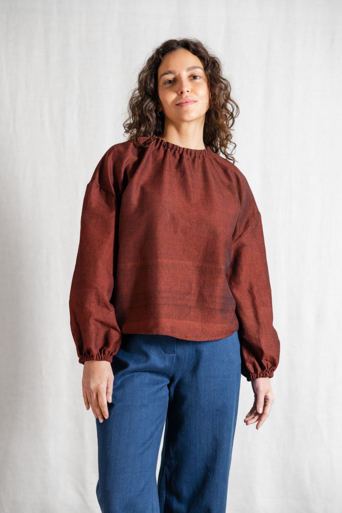 Jyoti Fair Works Damen vegan Bluse Chaand Rum Raisin Brown
