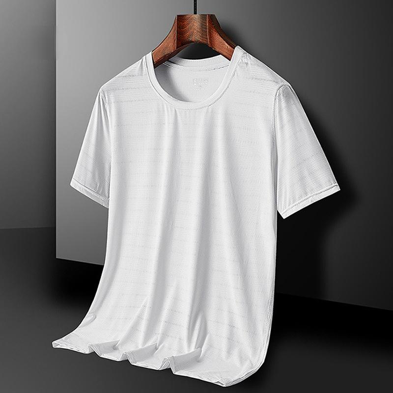 Source universe IJszijde Sneldrogend Sport-T-shirt met ronde hals Gymshirts Fitnessshirt Trainer Hardloop-T-shirt Heren Ademende sportkleding Effen kleur L wit