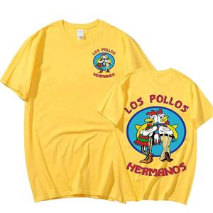 Continuously T-shirt TV-serie Breaking Bad Los Pollos Hermanos Dubbelzijdige print T-shirts Grappige Chicken Brothers Heren katoenen T-shirt Streetwear M
