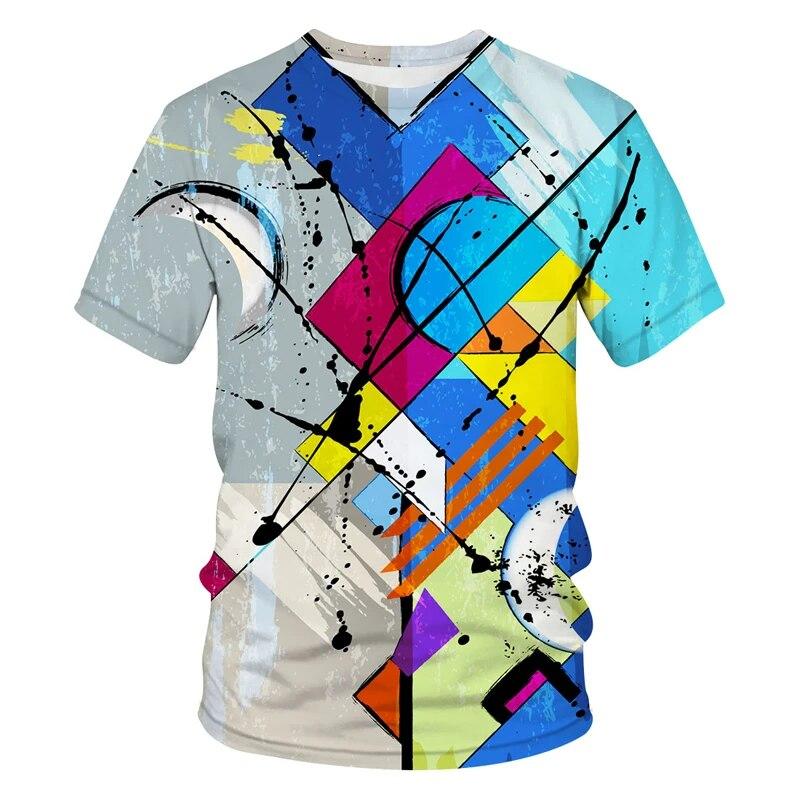 Kukebang Zomermode Casual abstracte persoonlijkheid 3D-print Heren T-shirt Street Trend Print O-kraag Losse plus size top XL