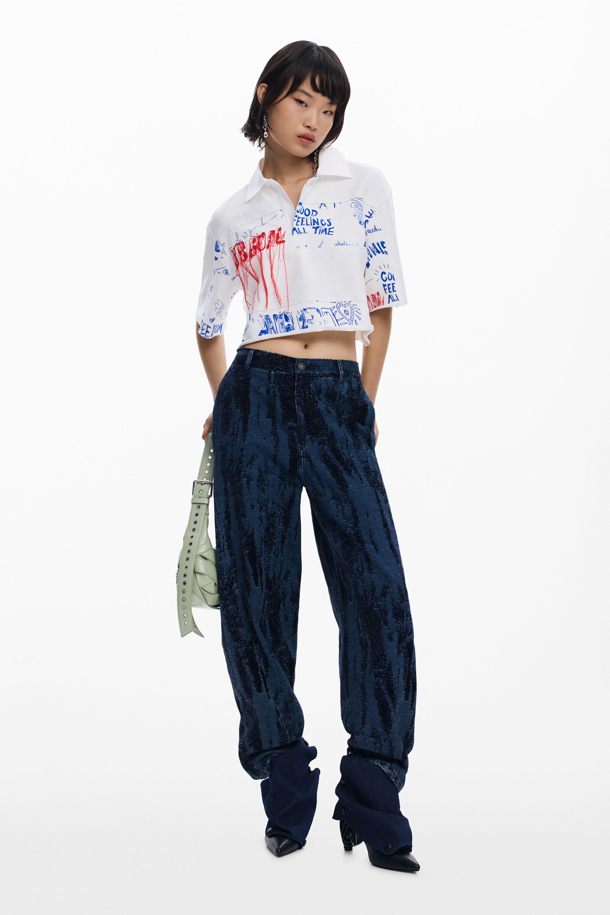 Desigual Crop polo T-shirt - WHITE