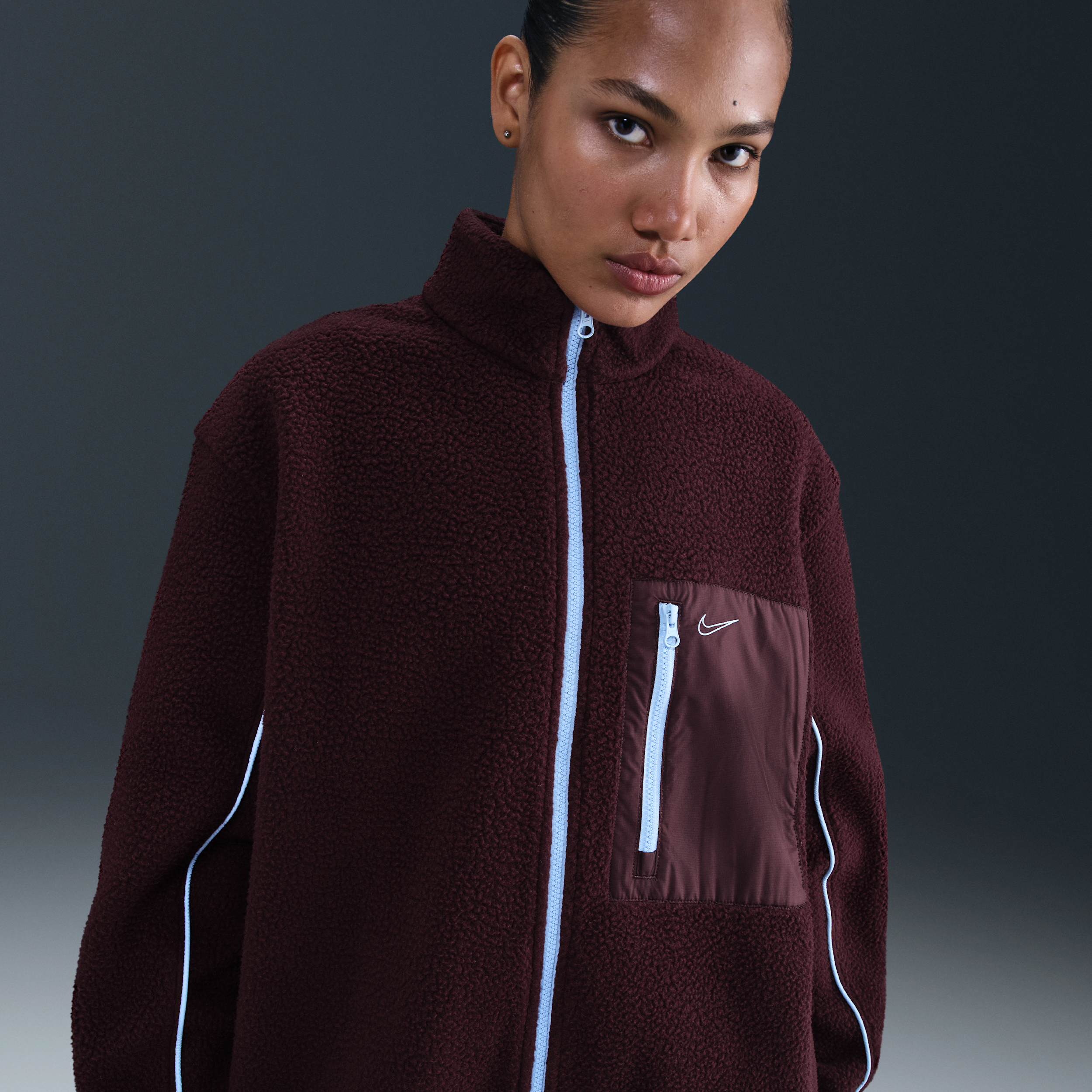 Nike Sportswear hoogpolig fleecejack met rits voor dames - Rood