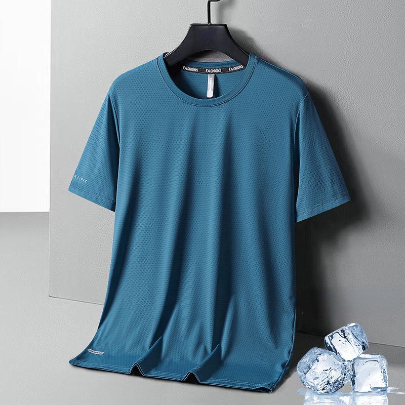 WowClassic 8XL Summer Ice Silk Snel drogend T-shirt met korte mouwen voor heren, plus size, los, ademend, dun, sportfitness-shirt voor heren, top 4XL meer blauwe kleur