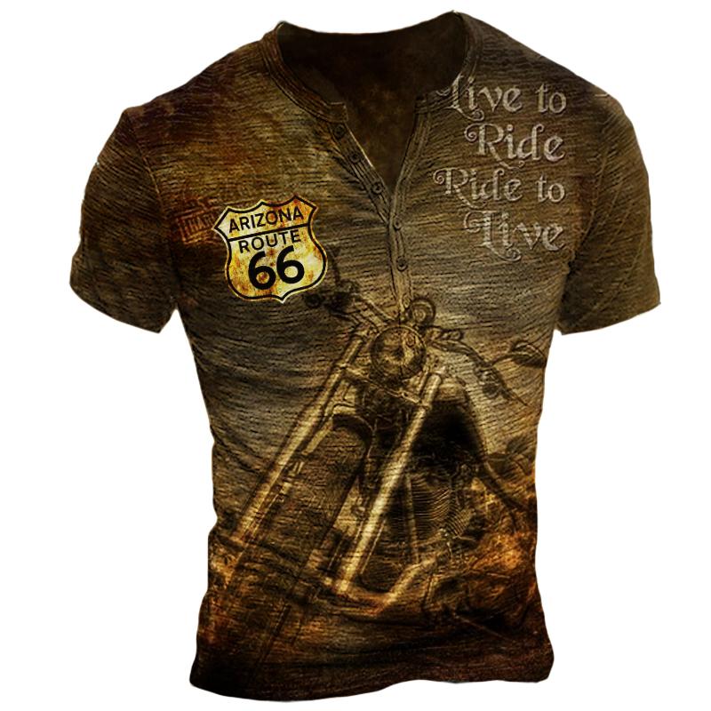 Haodingfushi Mannen V-kraag Knop Vintage T-shirt, Zomermode Punk T-shirt met korte mouwen. L