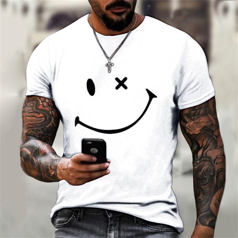 Jun Lin NO.1 T-shirts Heren Overhemd Smiley Herenoverhemden Smiley Print Nieuwe Zomer L wit