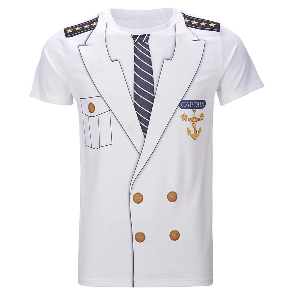 ETST WENDY 005 Nieuwe Mannen Zomer 3D Kapitein Uniform Afdrukken T-shirt Korte Mouw Kleding Casual Cosplay Streetwear Mode Outdoor Tees & Tops L