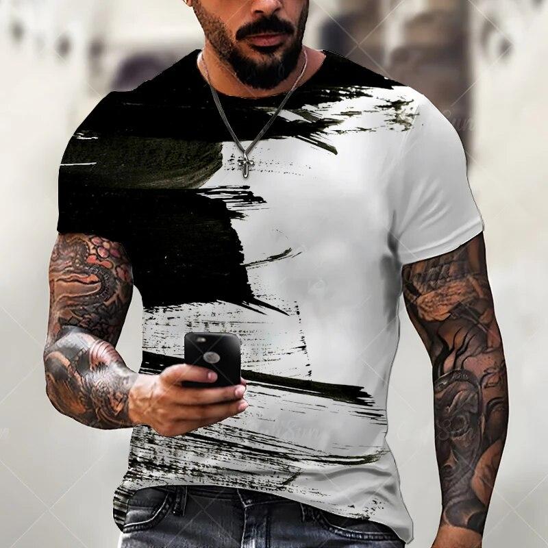 Wengy 2 Zomer Heren Nieuw T-shirt Oversized Losse Kleding Retro Korte Mouw Mode Tech Vierkant 3D Patroon Straat 0 Hals Top L