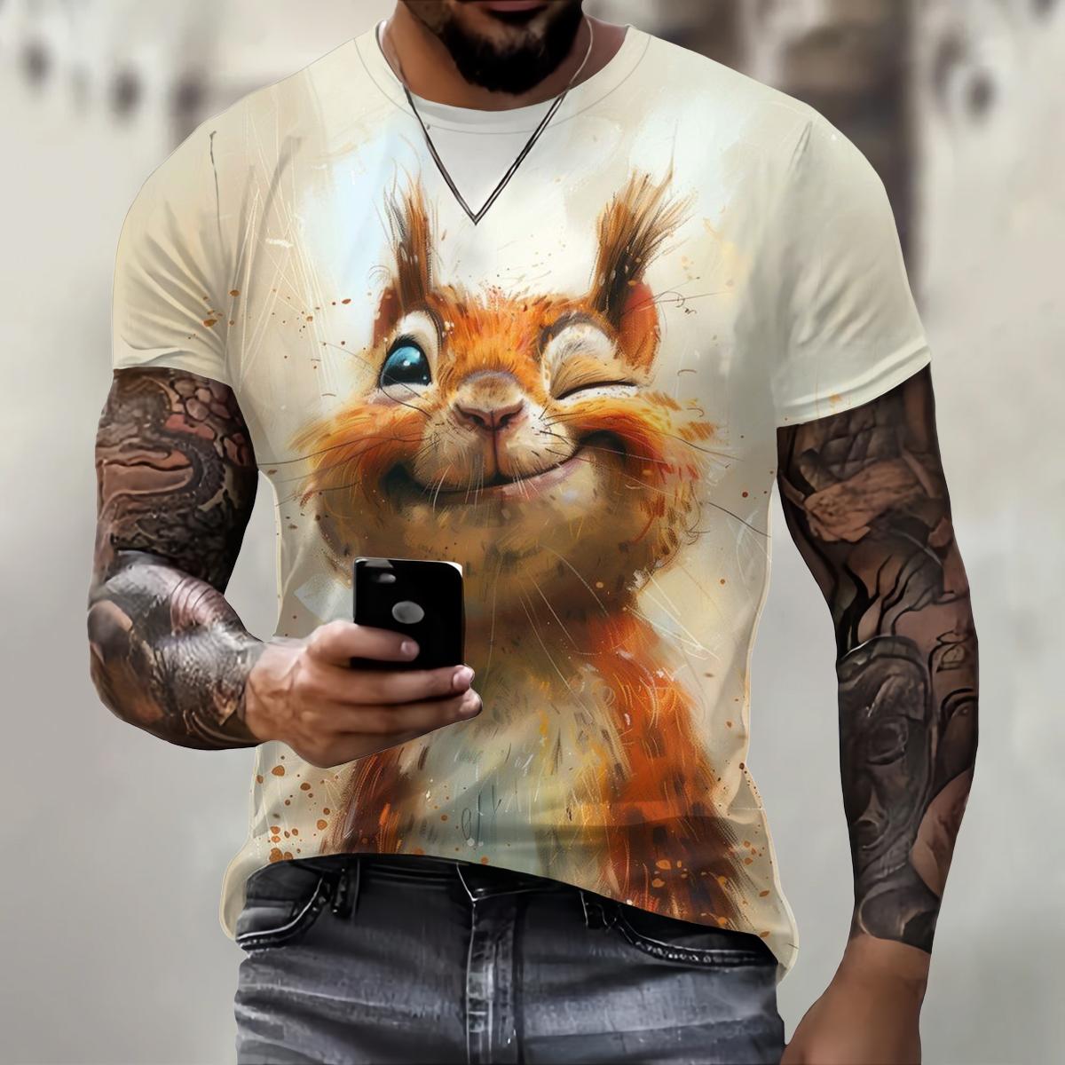 ETST 012 Trend Harajuku Clothing Casual Funny 3D Animal Print Men's T Shirt Street O-neck Short Sleeve Tee Summer Fashion Breathable Tops 4XL