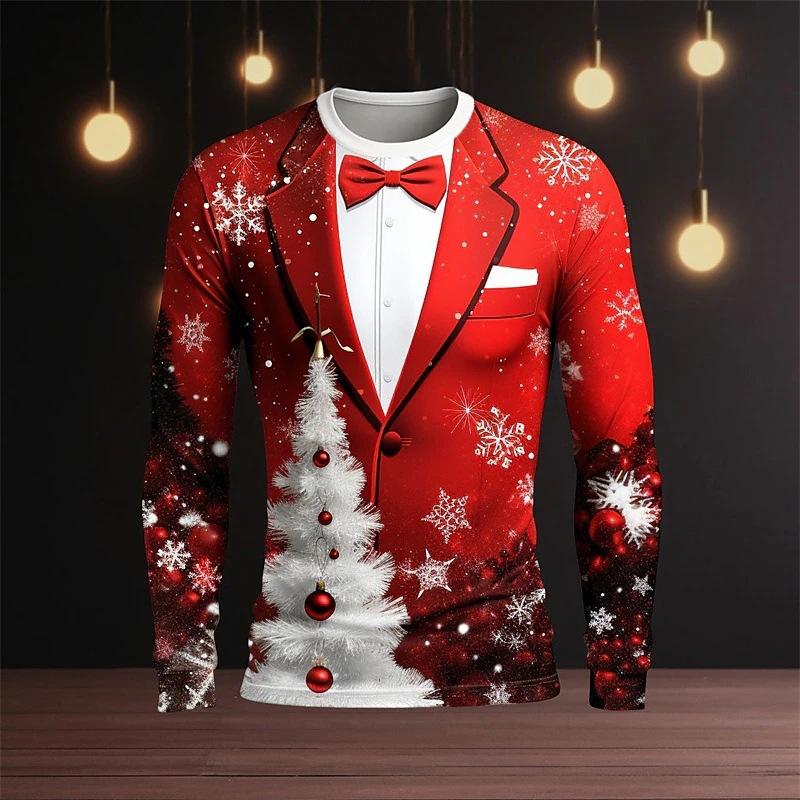 ETST 03 Leuke kerstkostuum T-shirts Neppak Stropdas 3D-print Heren O-hals Lange Mouw T-shirt Harajuku Truien T-shirts Tops Kinderkleding M