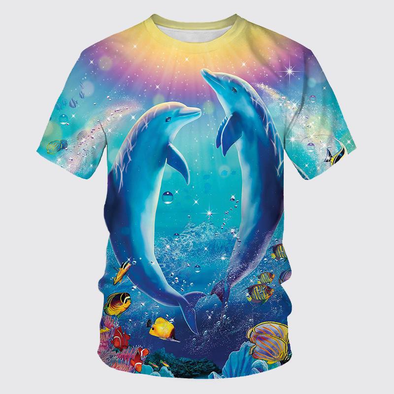 Etst 003 Zomer Dolfijn T-shirts Leuke Zeedier 3D Geprint Streetwear Mannen Vrouwen Casual Mode Oversized T-shirt Kinderen T-shirts Tops Kleding 120cm