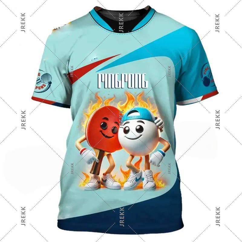 Chaokebang Tafeltennis-treinuniform T-shirt voor heren en dames, grappige 3D-print, korte mouwen, pingpong-hobby, sport, ronde hals, mode-T-shirt L
