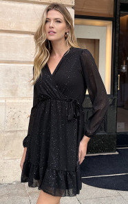 The Musthaves Luxury V-Hals Jurk Zwart Glitter