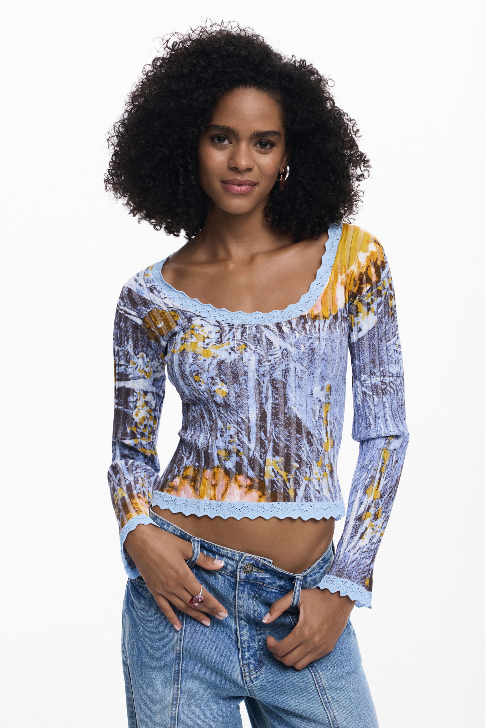 Desigual Fijne bloemen trui - BLUE