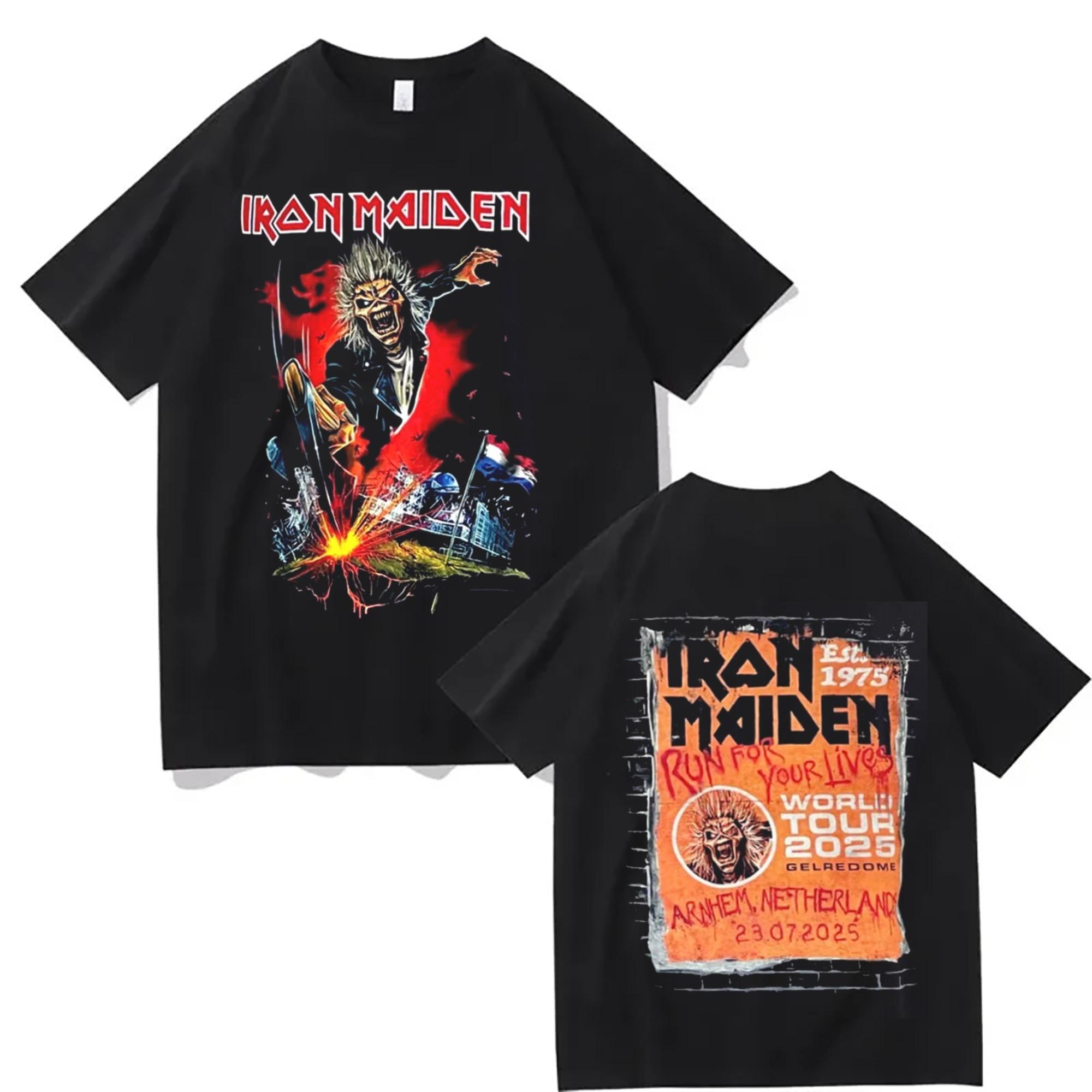 GUOYAN TOP Men T-shirts Iron Maiden Run for Your Lives World Tour 2025 Arnhem Netherland Dutch Exclusive Merch Tee At Gelredome T-Shirt L