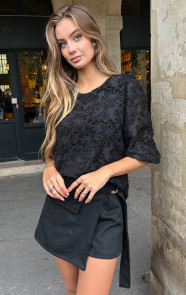 Jurkjes Franje Pofmouwen Top Zwart