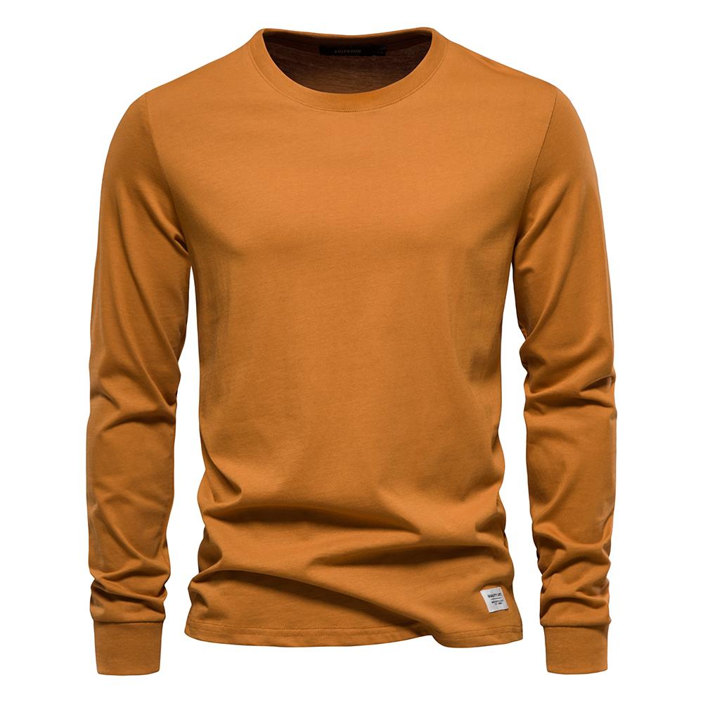 AIOPESON Men Fashion AIOPESON Effen Kleur Katoenen T-shirt Mannen Casual O-hals Lange Mouwen Heren T-shirts Nieuwe Herfst Hoge Kwaliteit Kleurrijke T-shirt voor Mannen S 50-60 kg