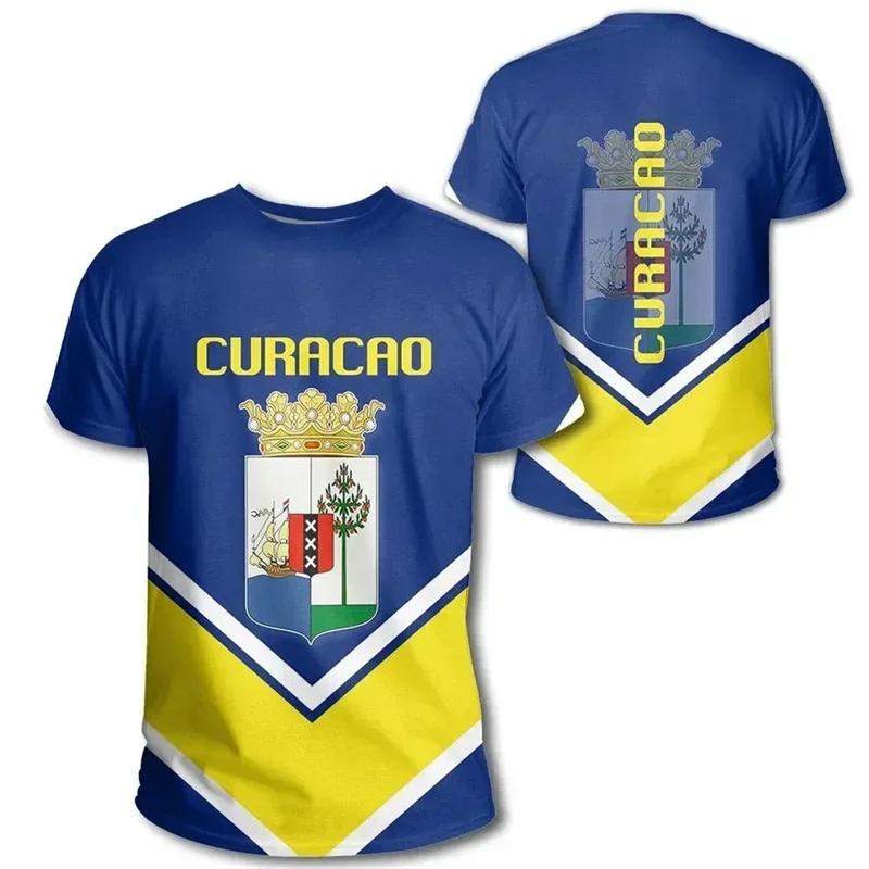Laoxu Curacao Republic T-shirt Zomer Heren Curacao Vlag T-shirts 2024 Straat Sportkleding Heren Dames Gym Tops Korte Mouw T-shirts Kleding L