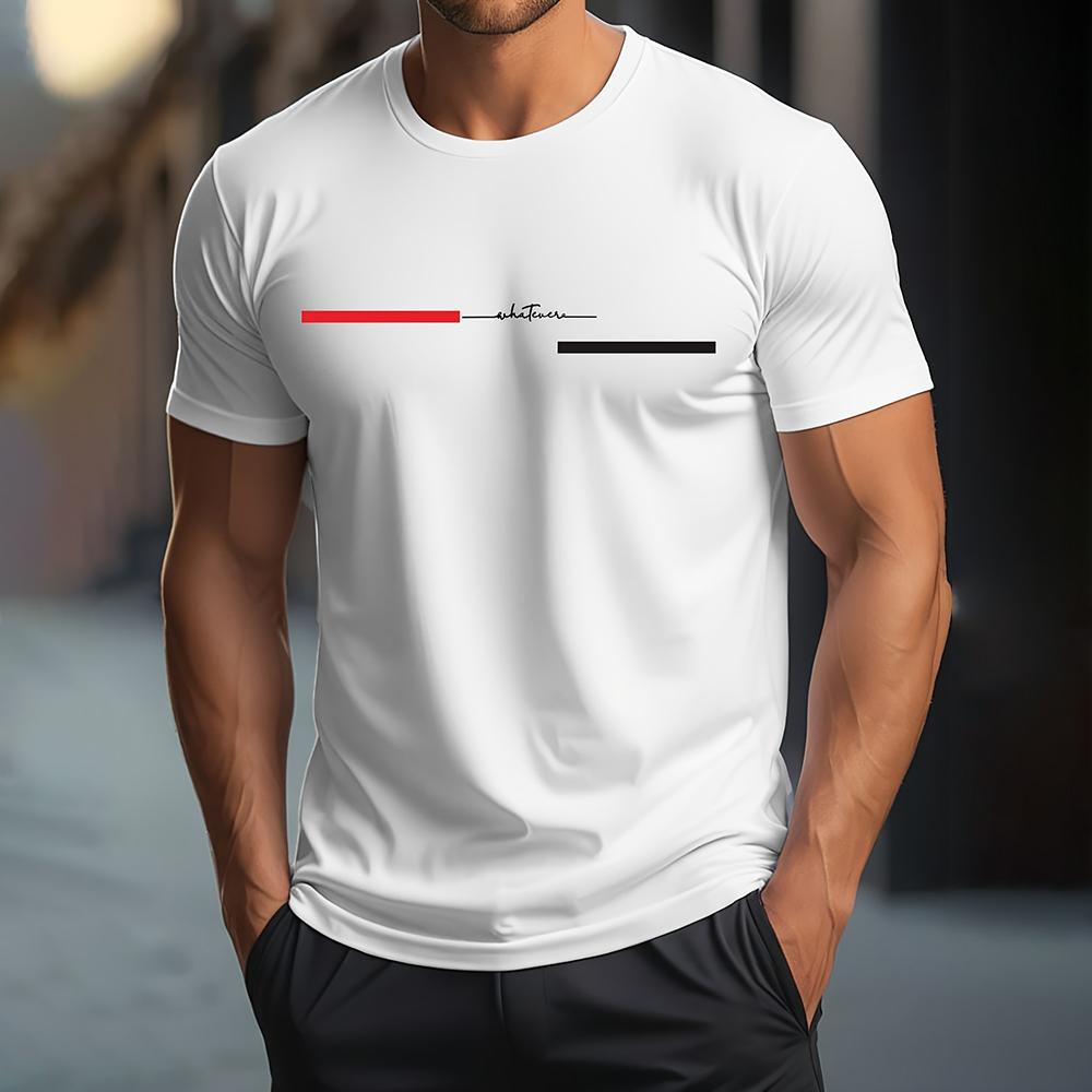 Chaokebang Grappig 3D-letterprint T-shirt voor heren, modieuze eenvoud, korte mouwen, casual O-hals, oversized T-shirt, ademende T-shirts XL