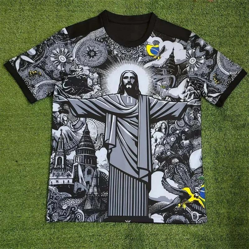 Zengyanqin02 Voetbal Trainings T-shirt Speciale Editie Braziliaanse Christus de Verlosser Voetbal T-shirt Sneldrogend Ademend Sport Korte Mouw Kind/Volwassene 150