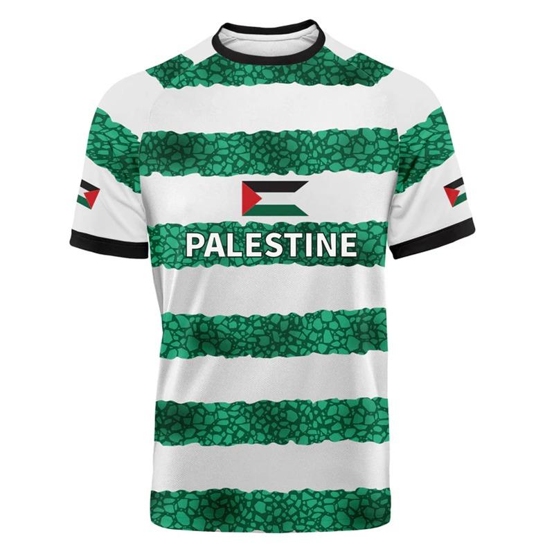Haijian02 Mode Palestina vlag voetbal T-shirts zomer casual 3D geprint heren sportshirt losse ronde hals snel drogend ademende T-shirts tops M