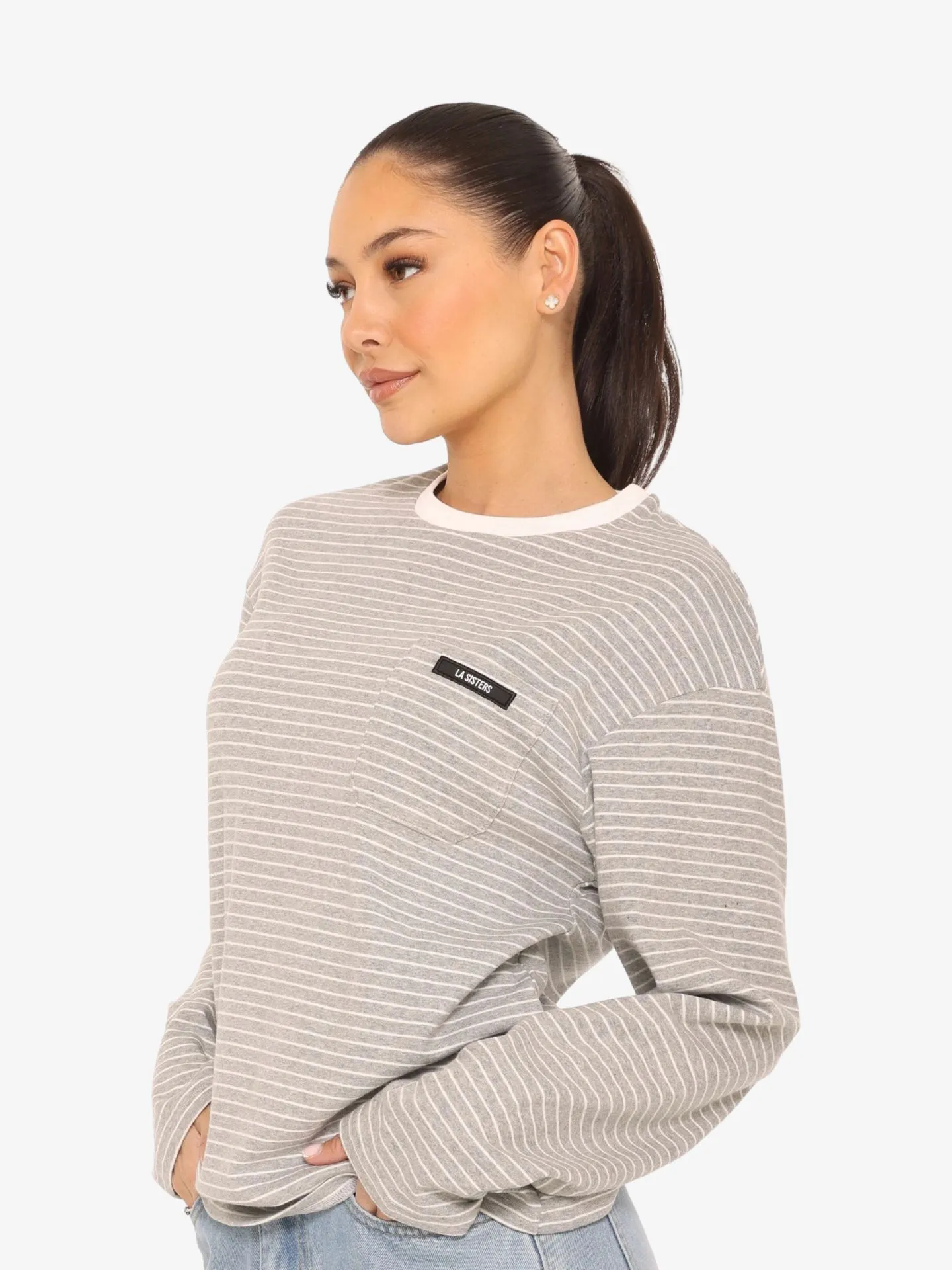 LA Sisters Dames longsleeve oversized striped grey
