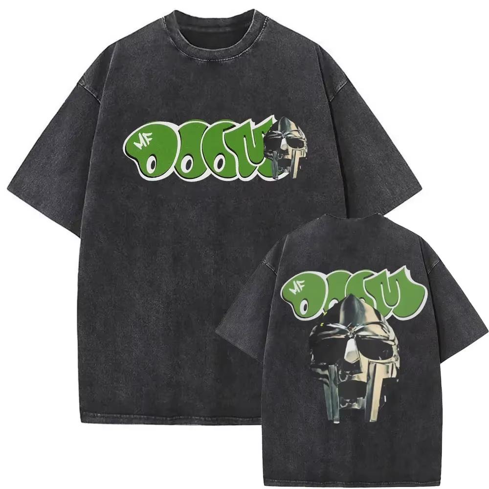High end pure cotton short sleeved T-shirt Street Style Casual T-shirt Men's and Women's Fashion Short Sleeve Washed Vintage Rapper Mf Doom MM FOOD Pattern T-shirt S