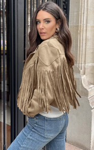 The Musthaves Fringe Jacket Met Studs Camel