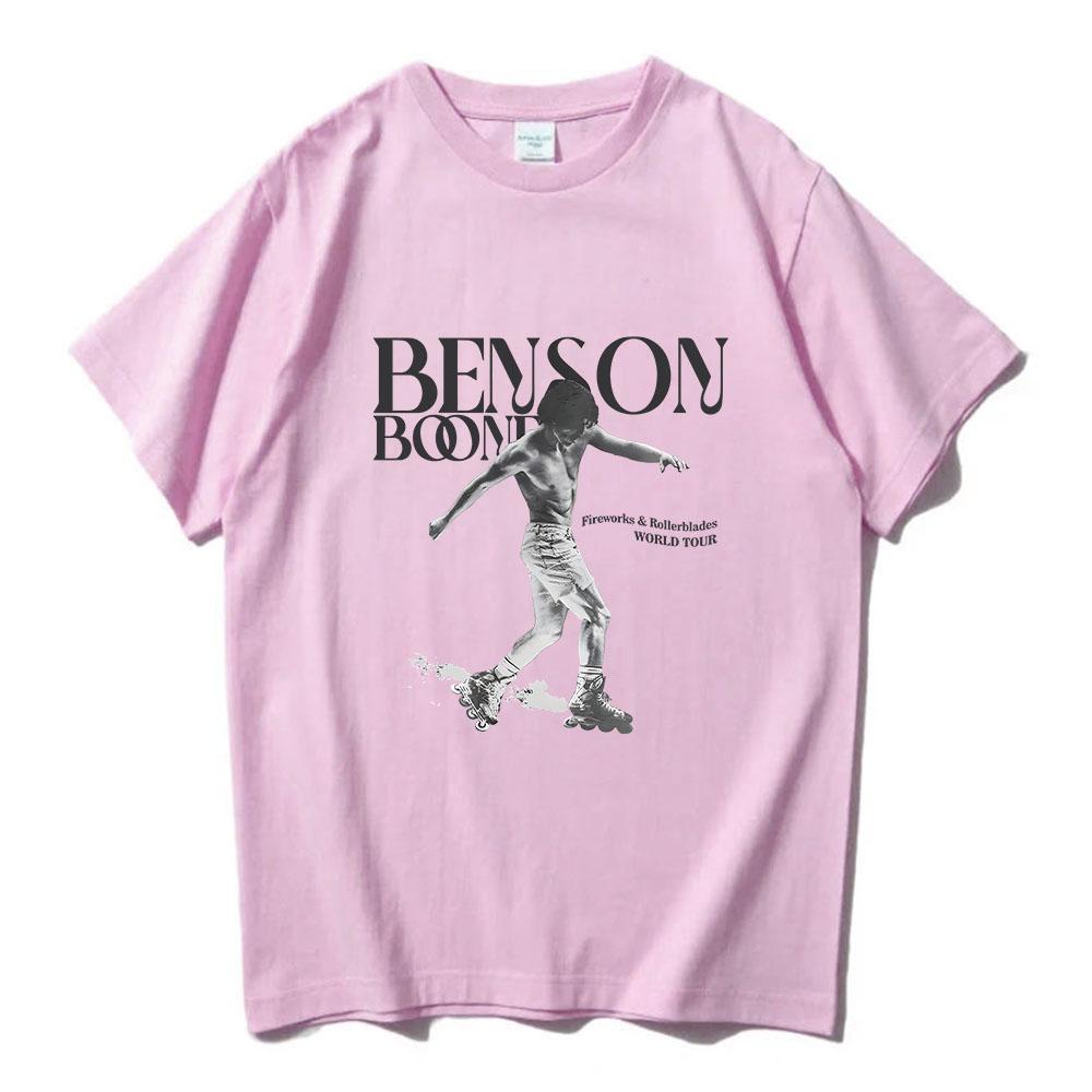 Planet clothing wholesale 2024 Tour Singer Benson Boone T-shirts Album Fireworks and Rollerblades Graphic Tees Summer Cotton Short Sleeve Tshirts Men Tees XS roze