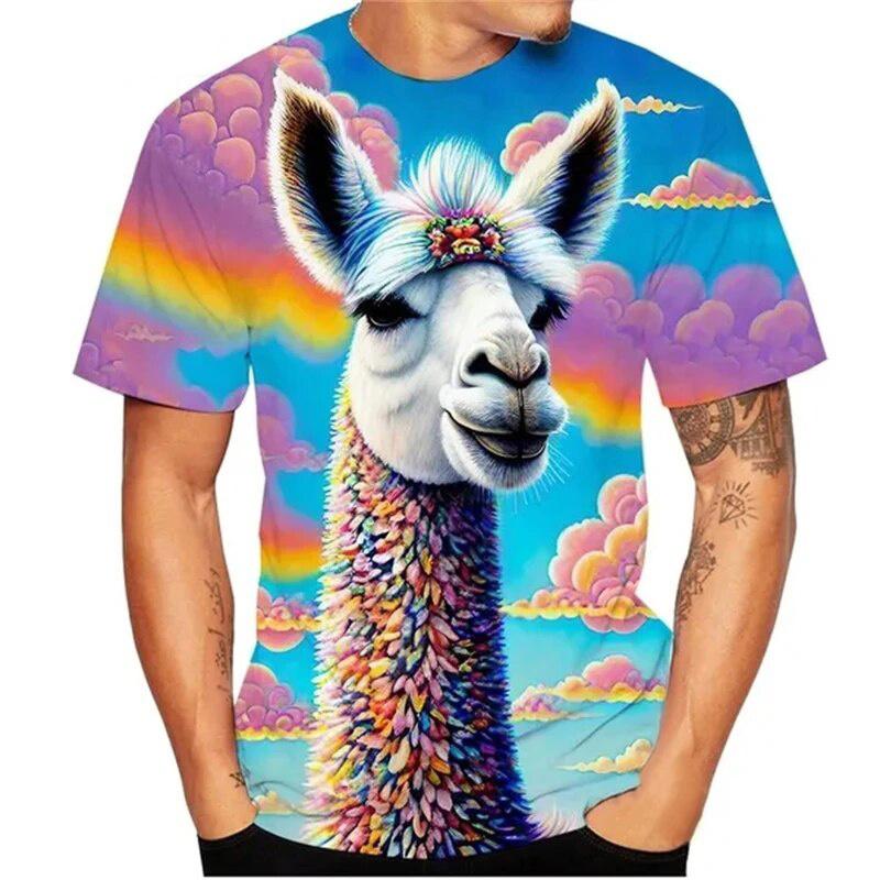 ETST 006 3D-geprint grappig Alpaca T-shirt voor heren Grappig dierenpatroon T-shirts Casual losse persoonlijkheid O-hals korte mouwen T-shirts Kindertopjes 2XL