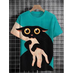 Bobby3 Heren Dieren Grappige Kat Bedrukt T-shirt Korte Mouw Tees Tops 3D Print O-Hals Shirts Feest Zomer Casual Herenkleding XL