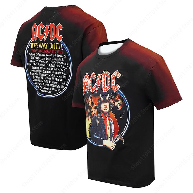 Huiteng Men's and women's crew neck short sleeve T-shirt AC/DC 3D printed pop Rock street casual top New summer fashion M