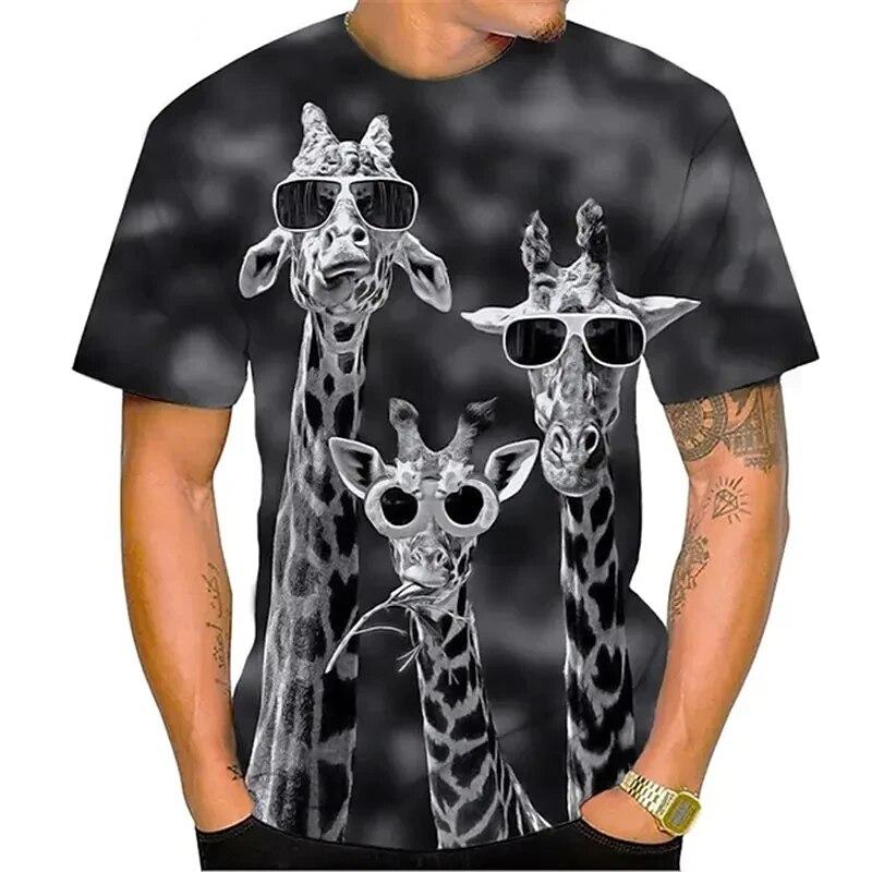 Baibao QIQI Zomer Grappige Mannen T-shirt Tops 3d Print Giraffe Animal Tees O-hals Oversized Shirts Jongens Kleding Casual Streetwear Korte Mouw M