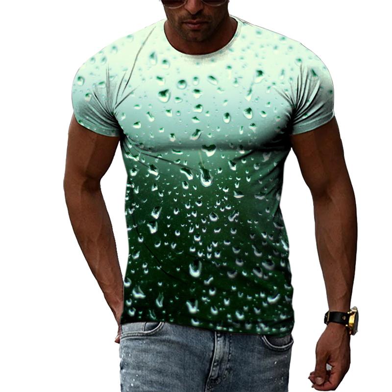 Kukebang Raindrop Creative Pattern Heren 3D Geprint T-shirt Mode Casual Persoonlijkheid Natuurlijk Landschap Crew Oversized Hals Korte Mouw Top XL