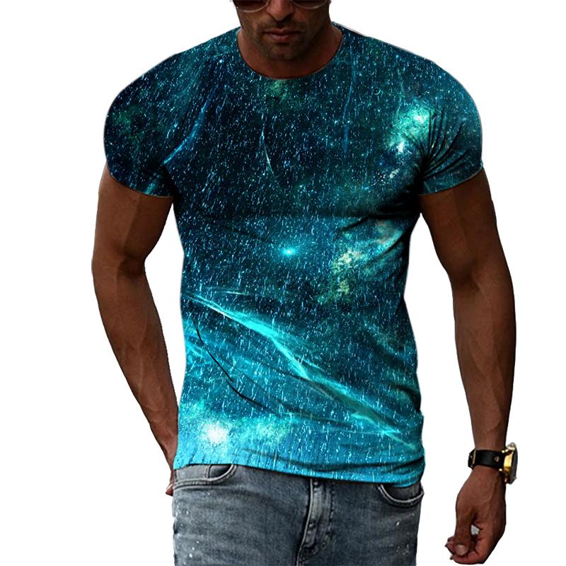 Kukebang Raindrop Creative Pattern Heren 3D Geprint T-shirt Mode Casual Persoonlijkheid Natuurlijk Landschap Crew Oversized Hals Korte Mouw Top 2XL