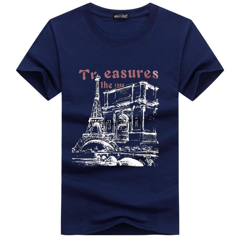 QICED TOP Clothing QICED Zomer T-shirt met korte mouwen Heren O-hals Trend Ondershirt XXXXL marineblauwe kleur