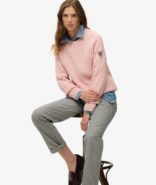 Superdry Slouchy Kabeltrui Pink