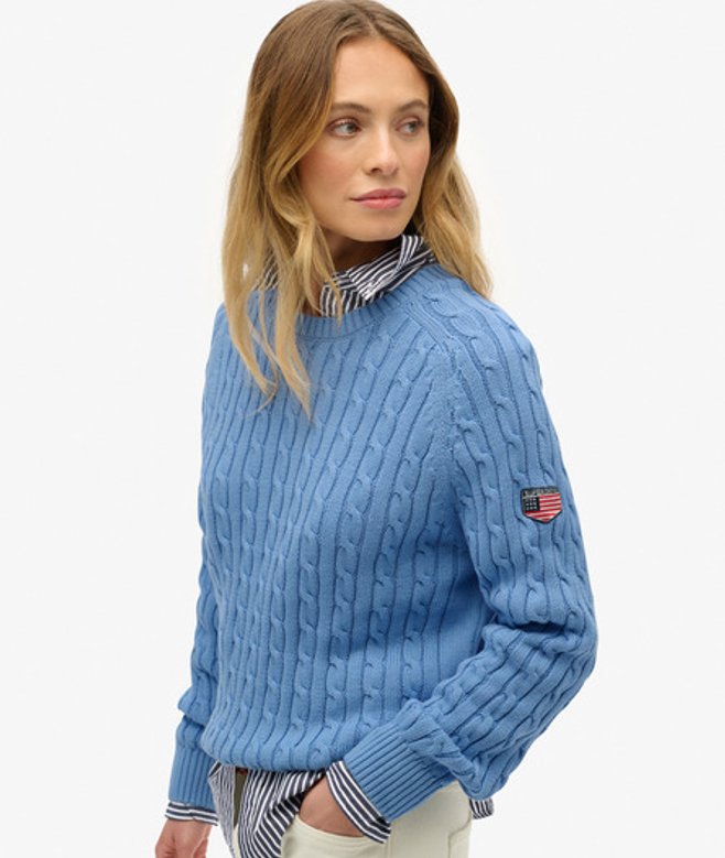 Superdry Slouchy Kabeltrui Blue