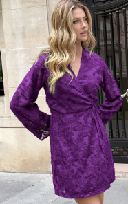 The Musthaves Fringe Wrap Jurk Wijde Mouw Dark Purple