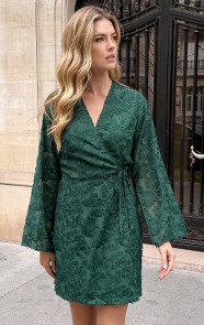 The Musthaves Fringe Wrap Jurk Wijde Mouw Smaragd