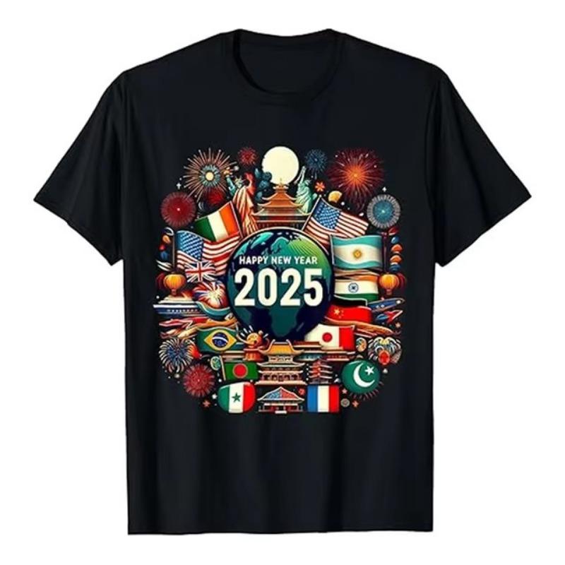 Women 3d clothes Happy New Year 2025 3D Printed T Shirt Casual Fashion Unique Pattern T-shirt Merry Christmas Festival Trendy Popular Tee Top 6XL