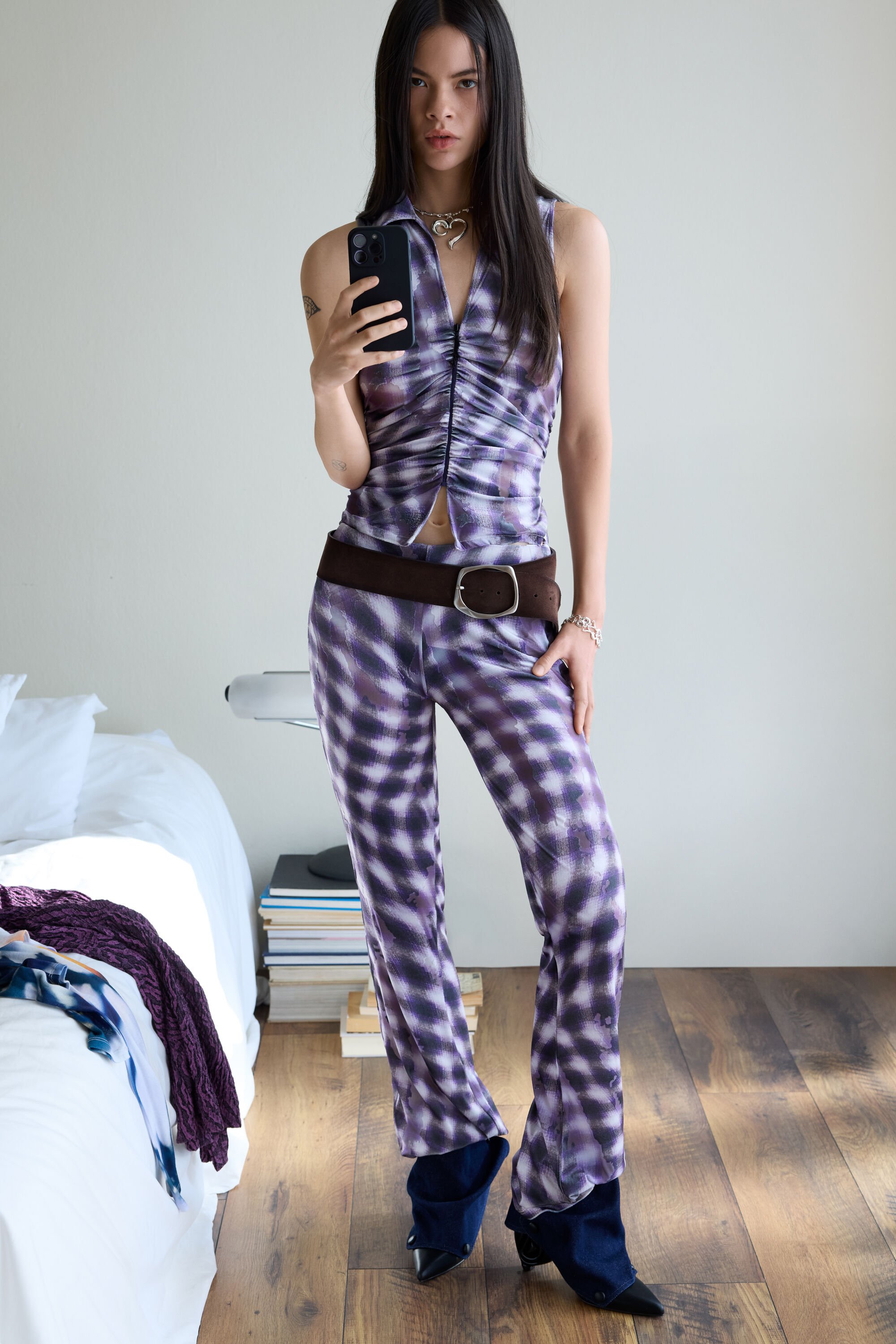 Desigual Gerimpeld T-shirt met rits - RED