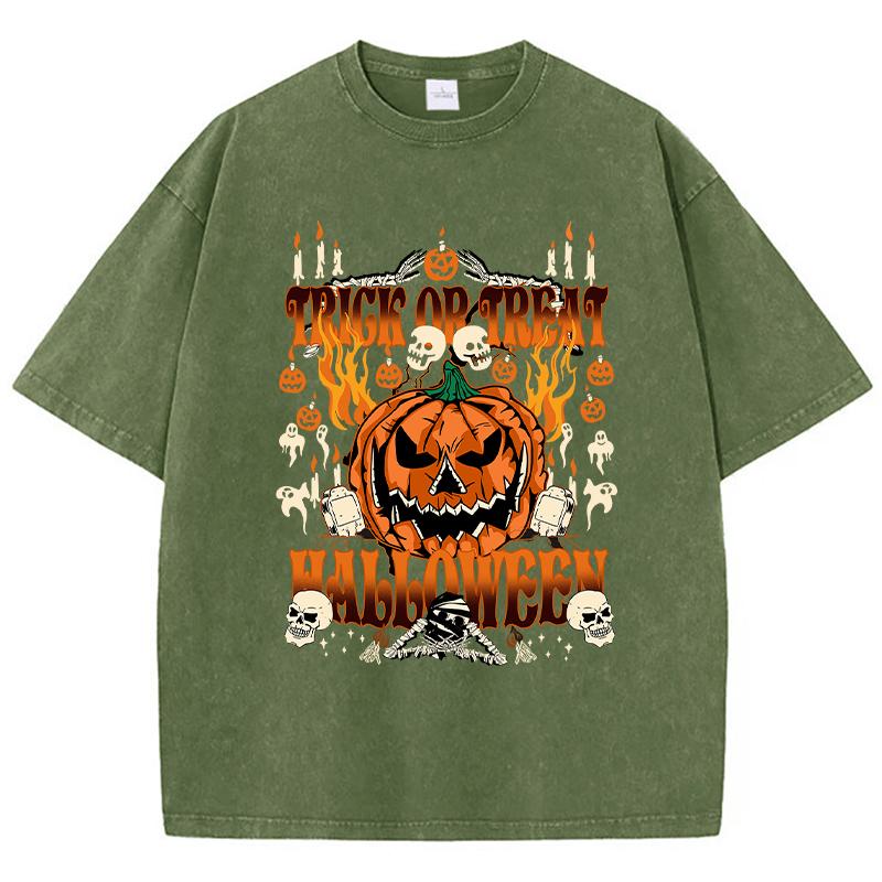 A washed short sleeved T-shirt Top Halloween Funny Skeleton Printing Tops Man Casual Oversize T Shirt Cotton Cartoon Crewneck Loose Mens T Shirts 3XL