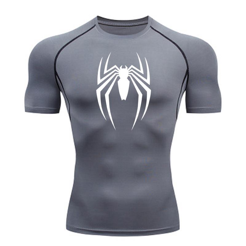 Dress in July Zomer hardloop T-shirt heren korte mouw compressie shirt gym sport top wit & zwart snel drogend ademend MMA fitness kleding S