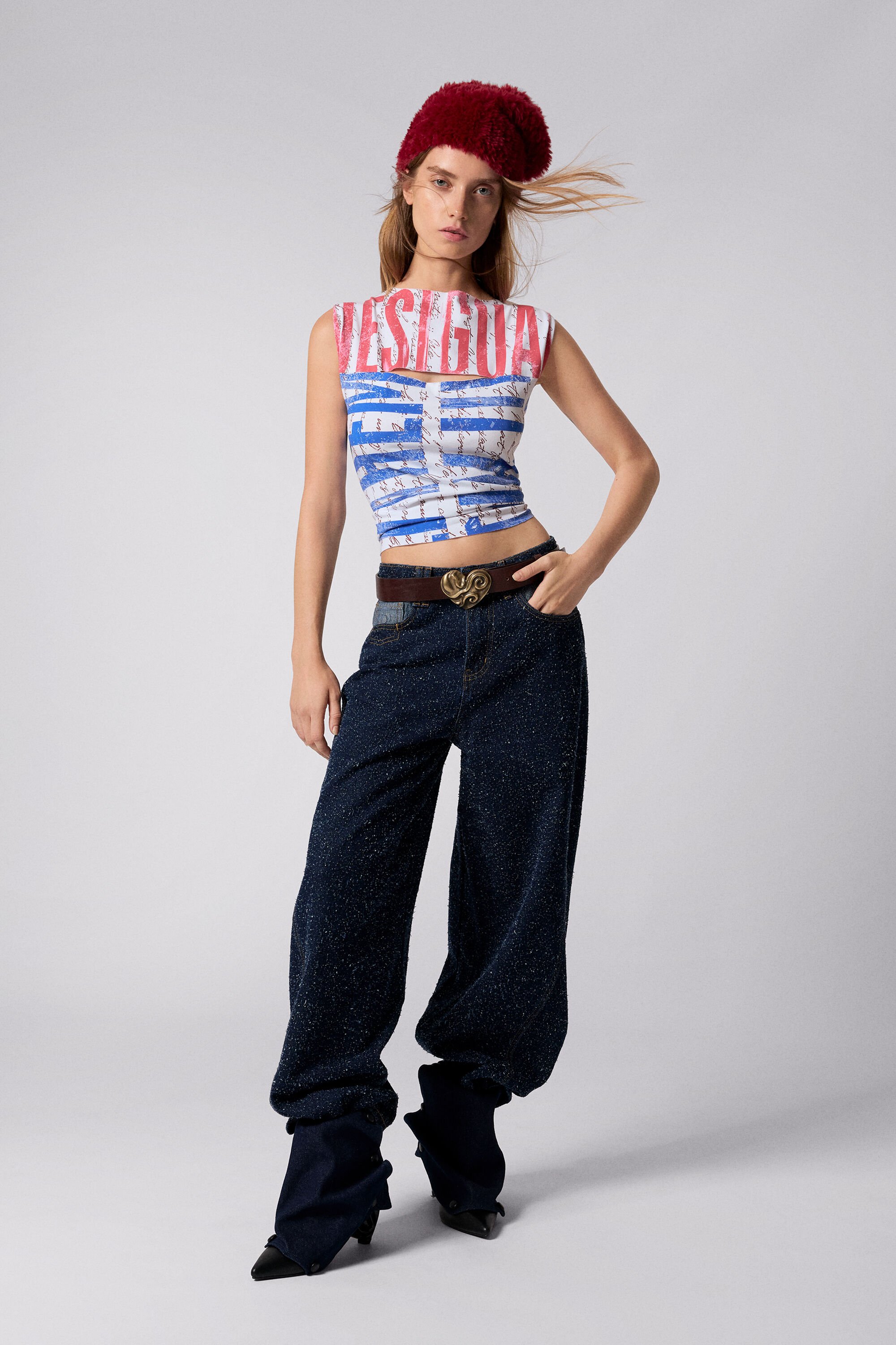 Desigual T-shirt met opening en lettering - WHITE